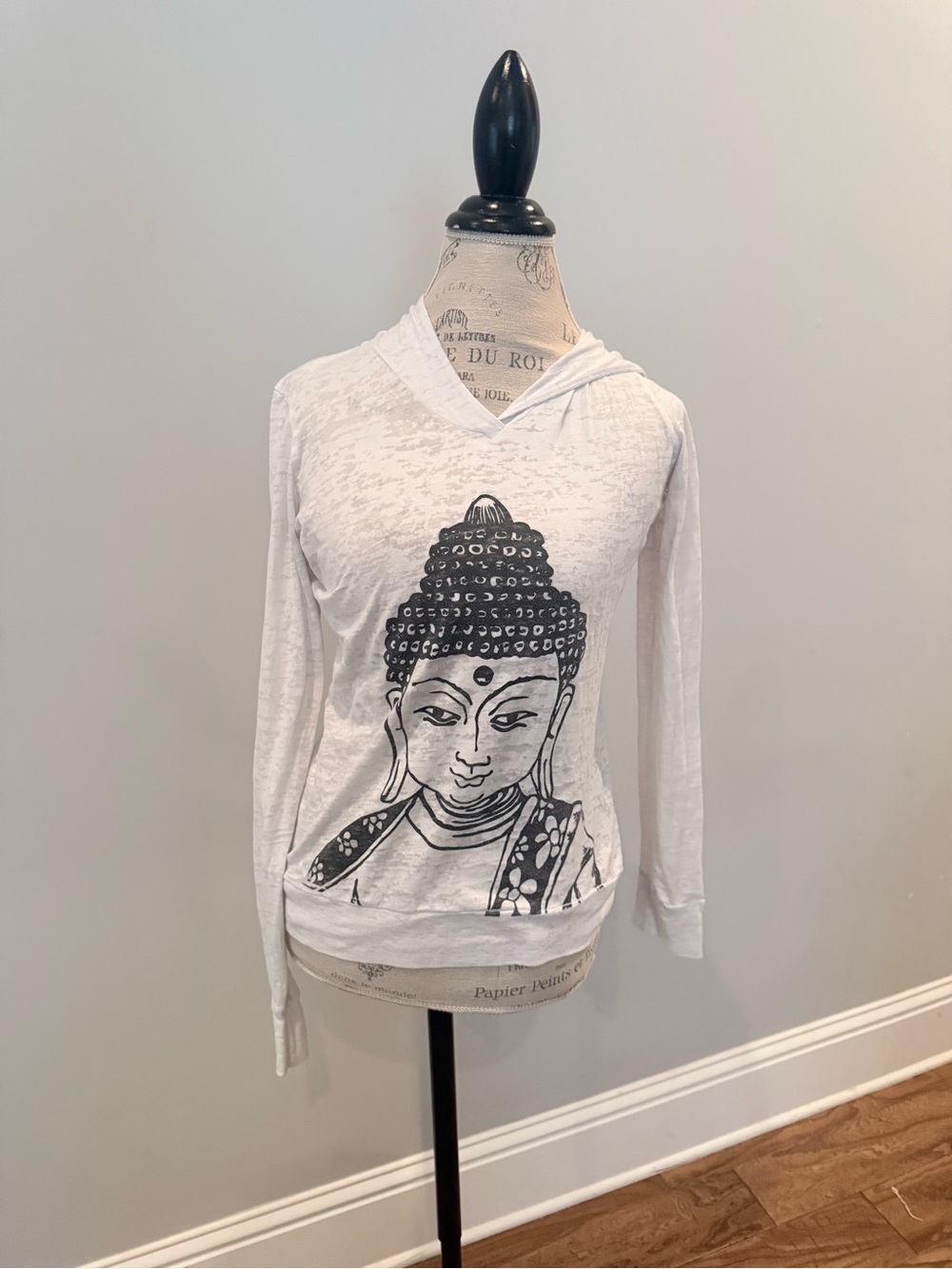 White Graphic Buddha Hoodie Top - Women